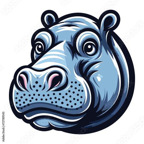 Wild animal hippopotamus head face design vector, zoology illustration, hippo flat design template isolated on white background