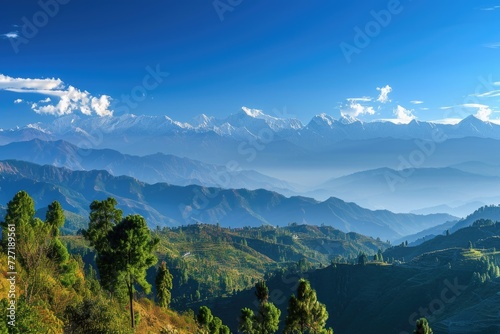 Autumn morning view of the Himalayas from Kausani  Uttarakhand  India. photo