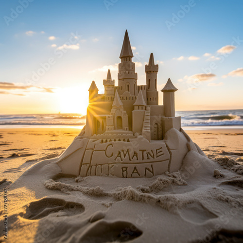 sand castles carved on beach.