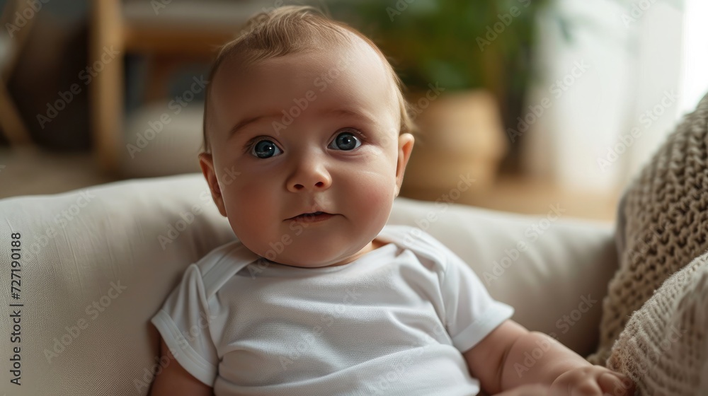 Baby Wrapped in Blanket Looking at Camera, Baby Item Baby Wrapped in Blanket Looking at Camera, Baby Item
