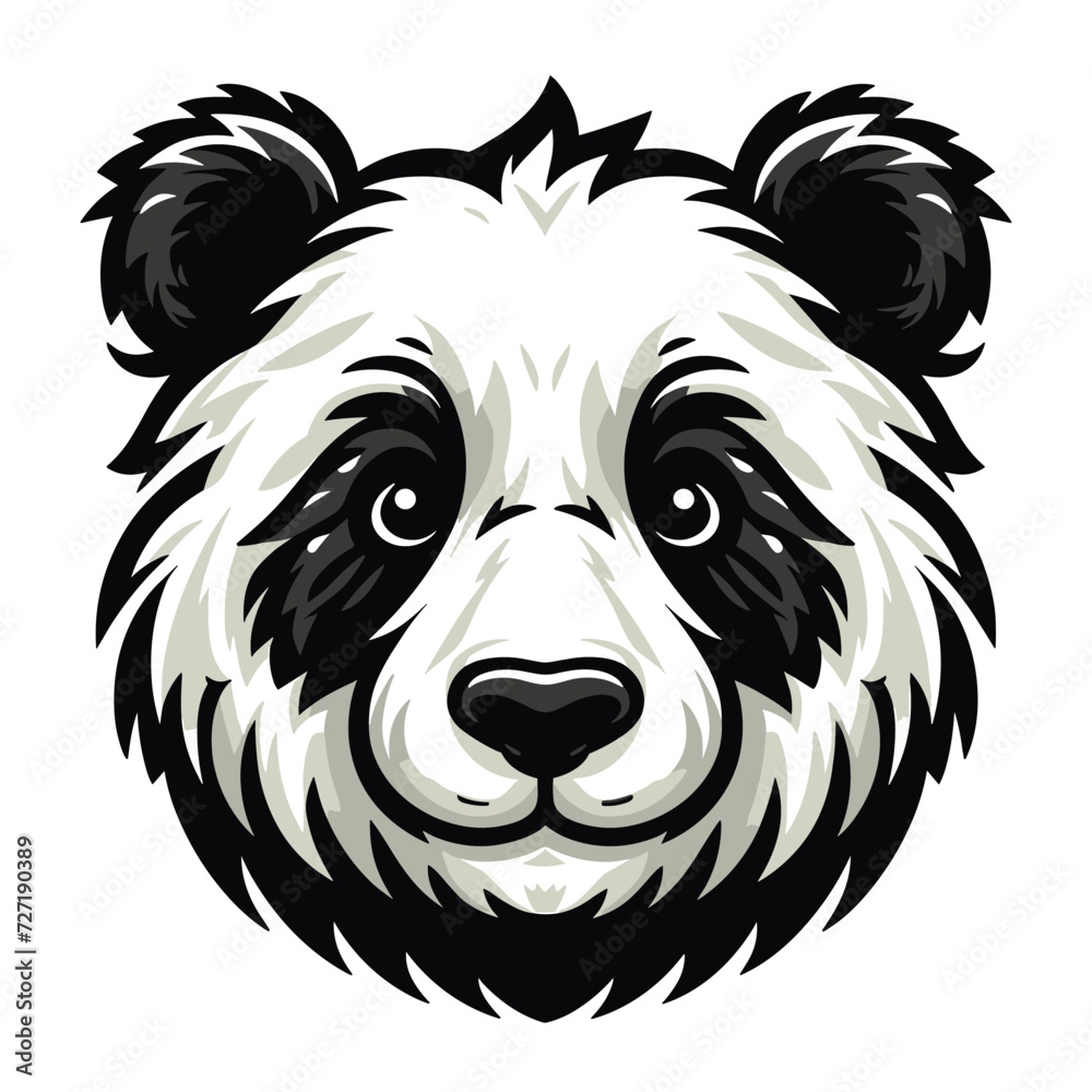 Fototapeta premium Cute adorable panda head face cartoon character vector illustration, funny Asian Chinese animal baby panda flat design mascot template isolated on white background