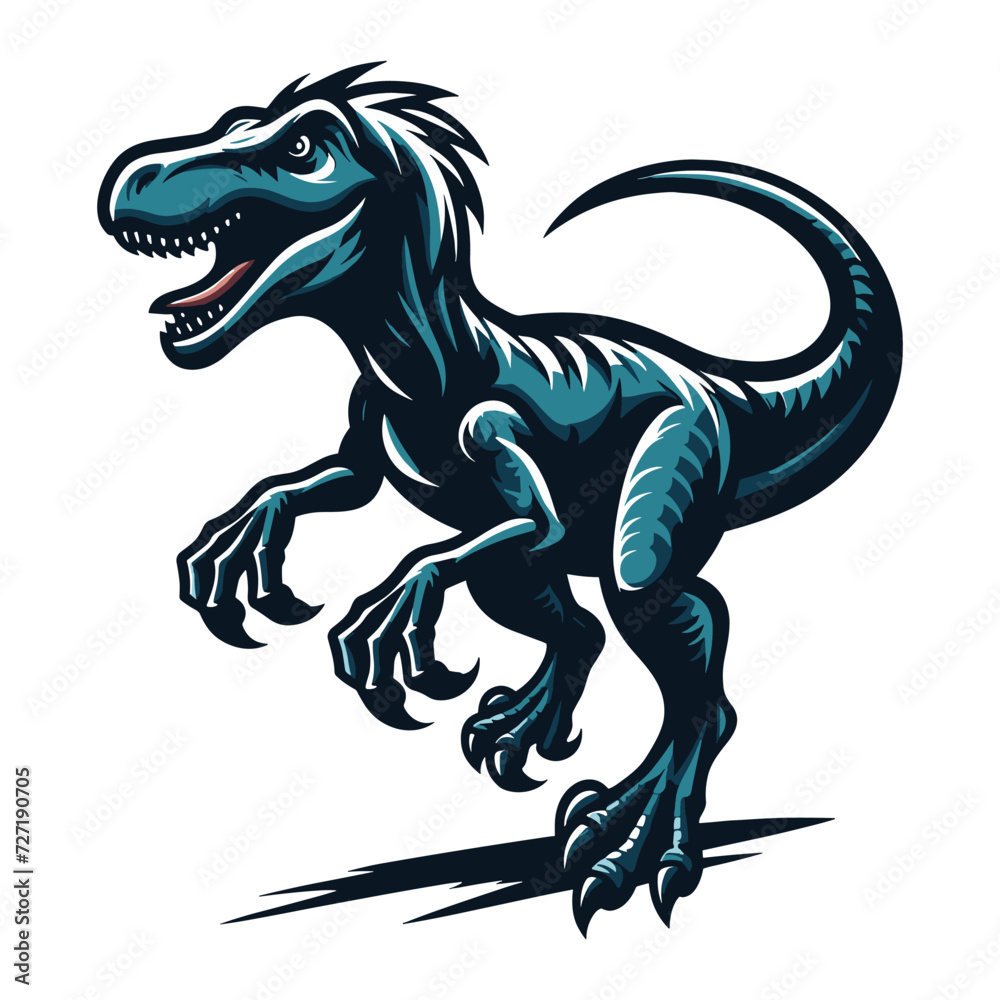 Fototapeta premium Wild beast animal raptor dinosaur vector design illustration, prehistoric dino flat design template isolated on white background