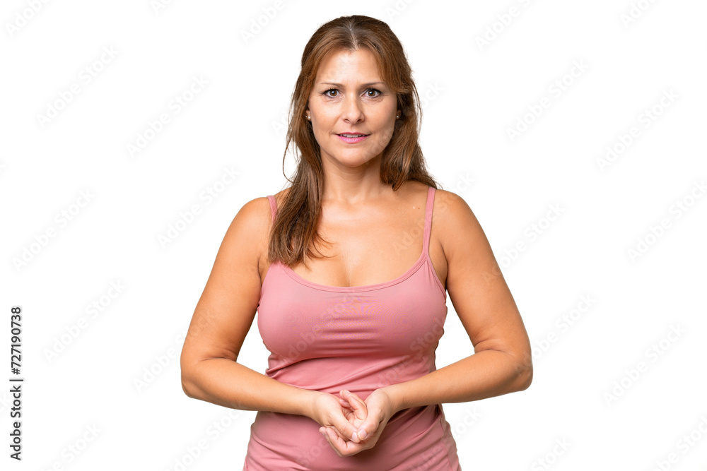 Middle-aged caucasian woman over isolated background laughing Middle-aged caucasian woman over isolated background laughing
