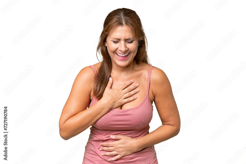 Middle-aged caucasian woman over isolated background smiling a lot Middle-aged caucasian woman over isolated background smiling a lot
