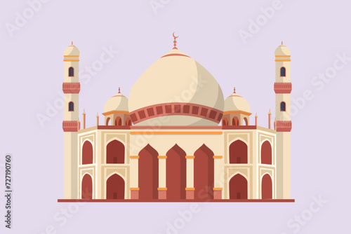 Kabaah alharam and mosque concept. Colored flat vector illustration isolated.