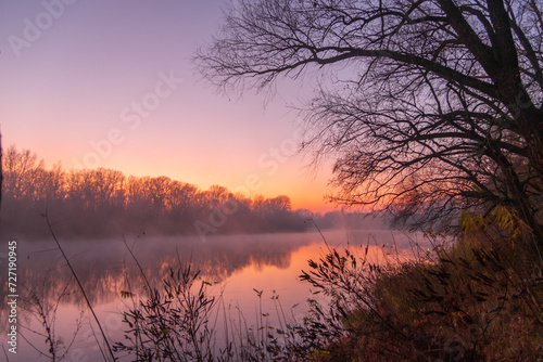november foggy morning on the desna river photo