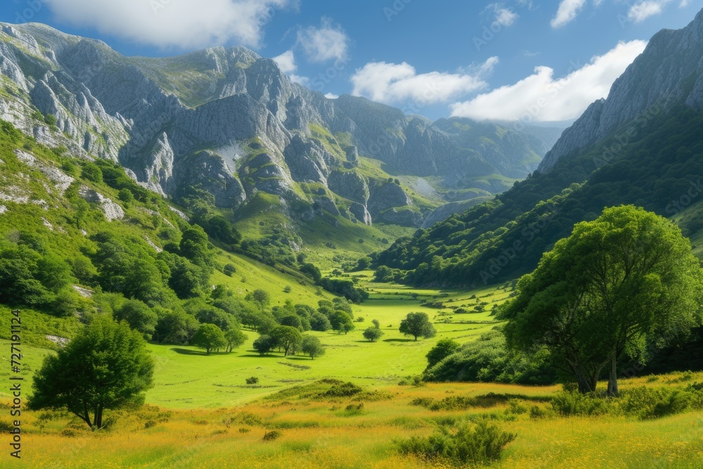 Asturias  Spain  Majestic Valley with Colorful Mountains