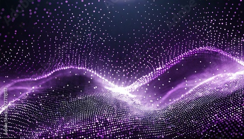 digital purple particles wave and light abstract background with shining dots stars