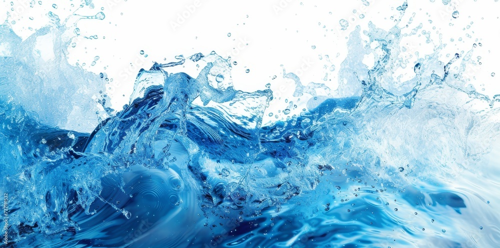 Blue water wave splashing on a white background. Wallpaper. Banner. Backdrop Blue water wave splashing on a white background. Wallpaper. Banner. Backdrop