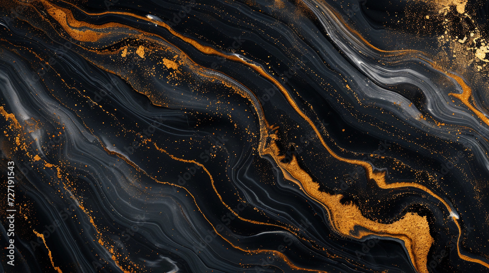Obraz premium luxurious black marbled surface with abstract curved golden line.marble surface background.