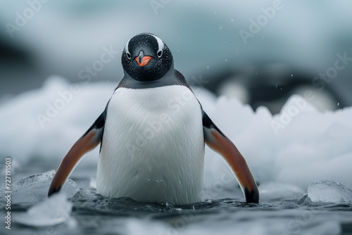 portrait of penguin swimming. Generated AI