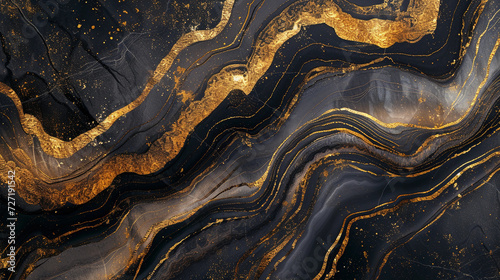 luxurious black marbled surface with abstract curved golden line.marble surface background.