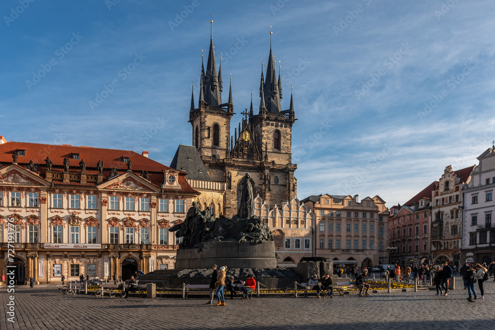 Old Town square with Tyn Church in Prague, Czech Republic.