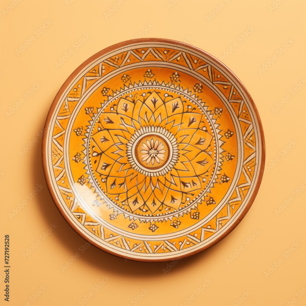 Obraz premium Decorative Moroccan ceramic hand painted plate, handmade, isolated, closeup top view.