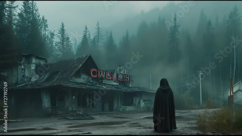Abandoned Motel in the Foggy Forest photo