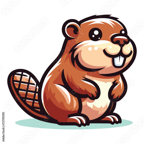 Cute adorable beaver cartoon character vector illustration, funny animal brown beaver flat design mascot logo template isolated on white background