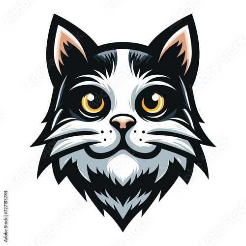 Cute adorable cat head face cartoon character vector illustration, funny kitty flat design template isolated on white background © lartestudio
