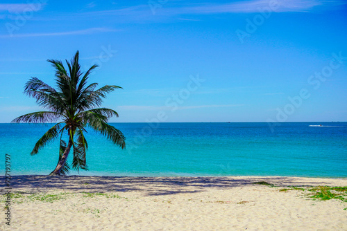 Fototapeta Naklejka Na Ścianę i Meble -  Beach in southeast asia. Palm trees and blue sea, heavenly place