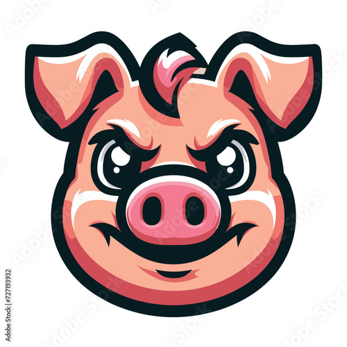 Cute adorable pig head face cartoon character vector illustration, funny piggy flat design template isolated on white background