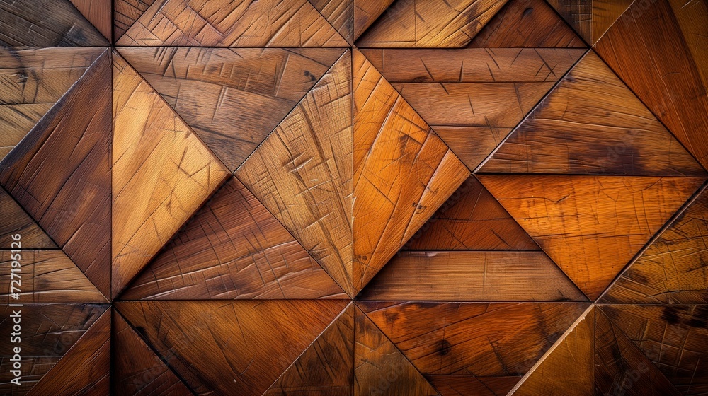 Textured wooden wall with unusual shapes and patterns, wooden background, texture and design of a modern wall