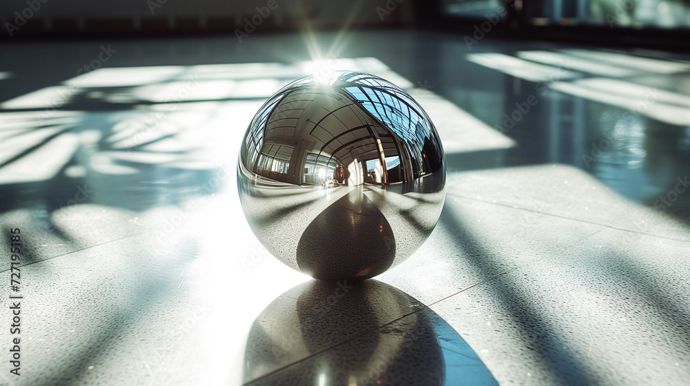 Fototapeta premium silver ball with mirror reflection,ai