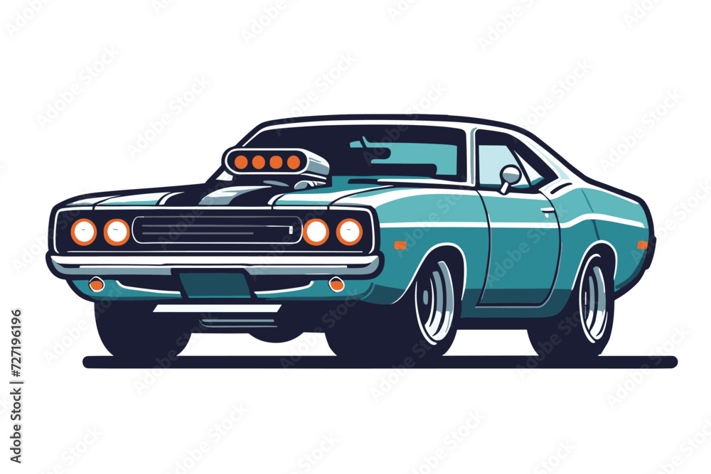 Vintage American muscle car vector illustration, classic retro custom ...