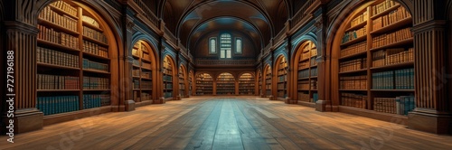 An ancient library with books that symbolize different blockchains and cryptocurrencies