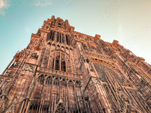 The Cathedral of Notre Dame Strasbourg is a masterpiece of Gothic art. Construction of the Romanesque cathedral began in 1015. The spire was completed in 1439. Located in  Strasbourg, France.
