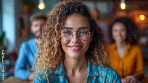 Happy woman standing 30 year old  confident professional  smiling 