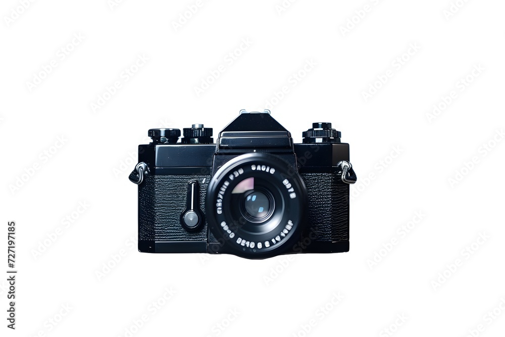 Camera Vintage Black and White Film Camera Isolated on White Background with Lens