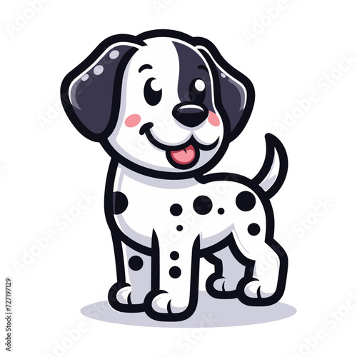 Cute adorable dalmatian dog cartoon character vector illustration, funny pet animal dalmatian puppy flat design mascot logo template isolated on white background © lartestudio