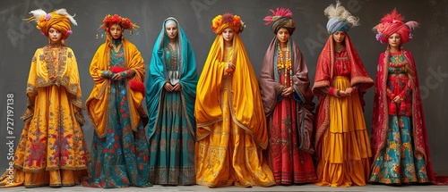 Group of Women in Vibrant Attire. Generative AI. © DigitalMuseCreations