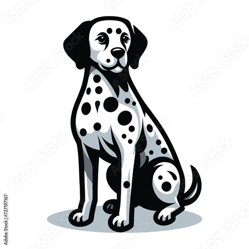 Cute adorable dalmatian dog cartoon character vector illustration, funny pet animal dalmatian puppy flat design mascot logo template isolated on white background