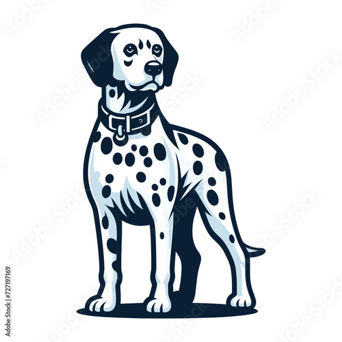 Cute adorable dalmatian dog cartoon character vector illustration, funny pet animal dalmatian puppy flat design mascot logo template isolated on white background