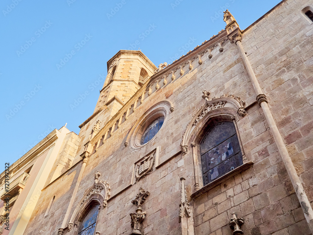 Facade of the Church of St. James (Esglesia de Sant Jaume in Catalan, Iglesia de San Jaime in Spanish). Carrer de Ferran, Gothic Quarter, Barcelona, Catalonia, Spain, Europe