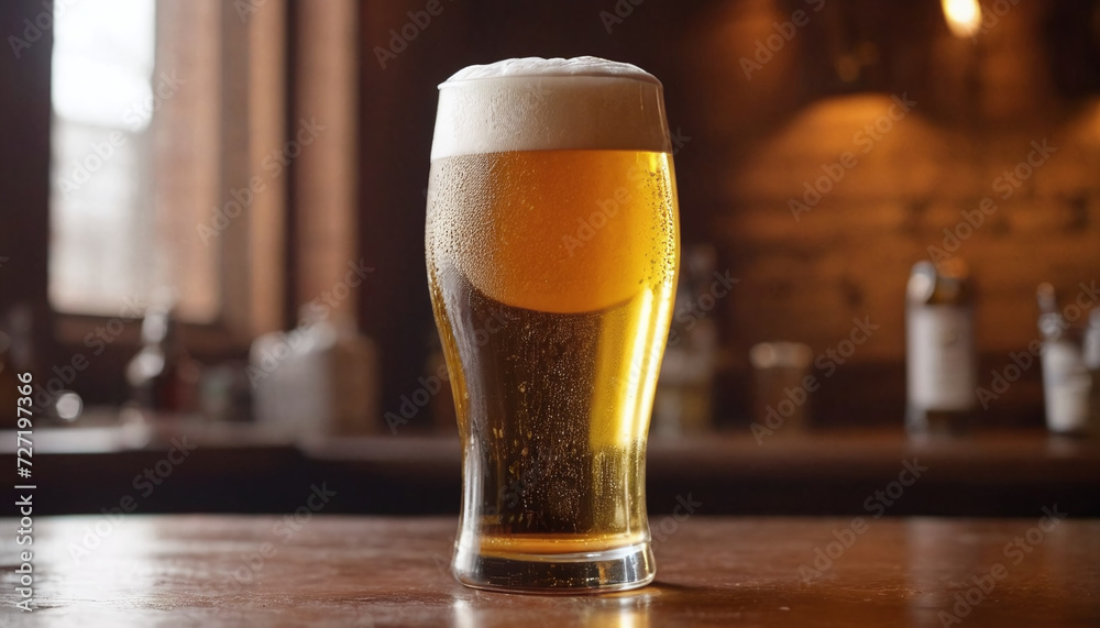 Glass of cold beer with foam in a glass Glass of cold beer with foam in a glass