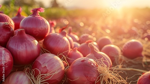 Growing shallot onion harvest and producing vegetables cultivation. Concept of small eco green business organic farming gardening and healthy food photo