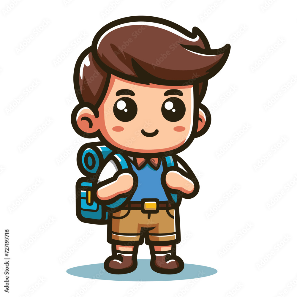 Cute little children stand with backpack, smiling kid heading to school cartoon character, vector illustration isolated on white background Cute little children stand with backpack, smiling kid heading to school cartoon character, vector illustration isolated on white background
