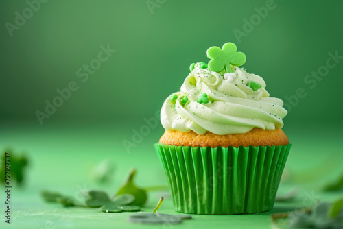 Wallpaper Mural Decorated cupcake on green background, space for text. St. Patrick's Day celebration. Torontodigital.ca