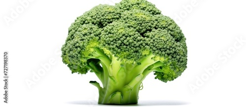 Portrait of fresh green broccoli isolated on white background