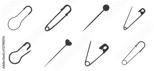 Vector illustration of Collection of safety pin icons.
