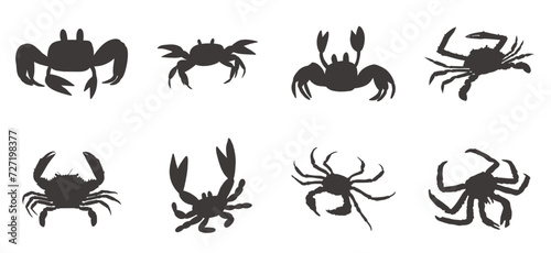 Vector design of Crab silhouette. Set of Black Crab design.