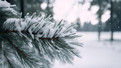 Pine branch strewn with snow.