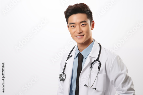 Chinese man over isolated white background with doctor uniform