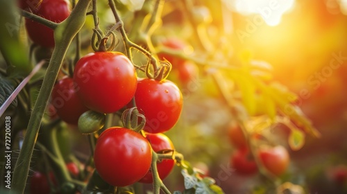 Growing red tomato harvest and producing vegetables cultivation. Concept of small eco green business organic farming gardening and healthy food