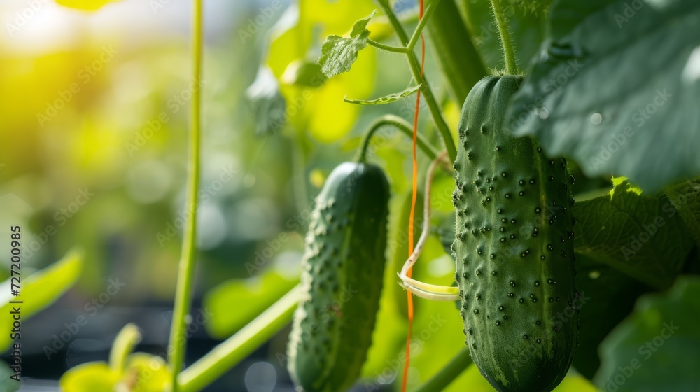 Growing cucumber harvest and producing vegetables cultivation. Concept of small eco green business organic farming gardening and healthy food Growing cucumber harvest and producing vegetables cultivation. Concept of small eco green business organic farming gardening and healthy food