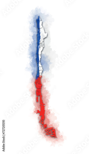 CHILE MAP WATERCOLOR STYLE WITH FLAG