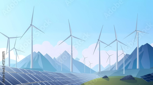 Modern city green park with turbine generating green energy.sustainable energy concept.vector illustration.