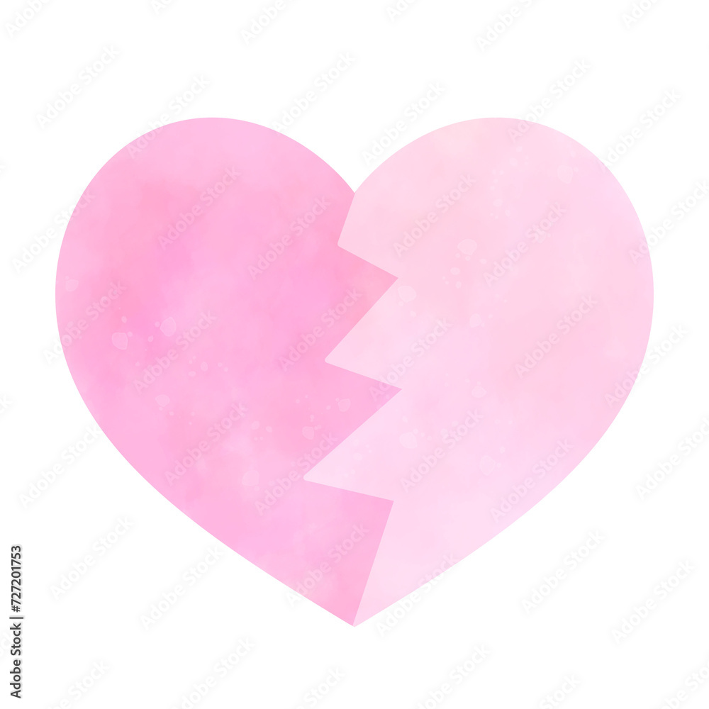 Cute pink Heart Watercolor broken Valentine's Day 