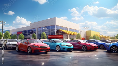 Digital visualization of a typical car dealer's stock lot. The scene is brimming with various cars, each with distinct features and designs 